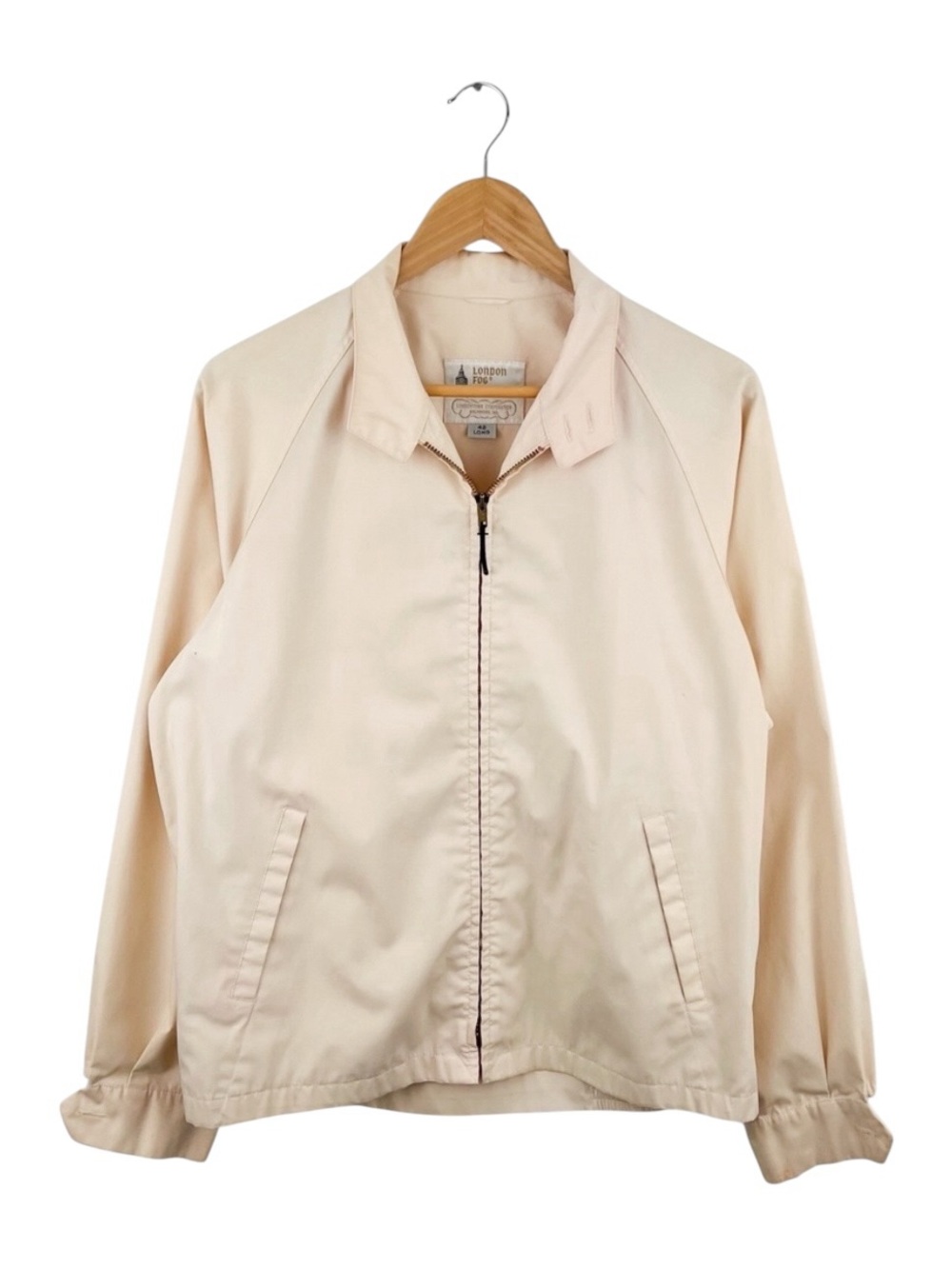 Vintage Harrington Jacket London Fog Mens 42 Cropped Beige Zip Lightweight